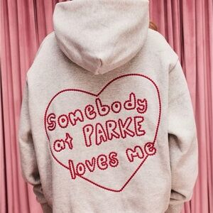 PARKE Gray Hoodie with Red Heart Design